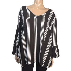 Como Black Striped Blouse Womens Plus Size 3X Flared Bell Long Sleeve Top